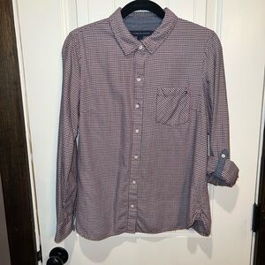 Tommy Hilfiger Women's Red, Navy & White Houndstooth Print Button-Down Shirt